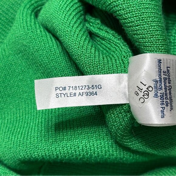 Lacoste Live V-Neck Emblem Blazon Patch Sweater Green Size 38 - M - Picture 12 of 13